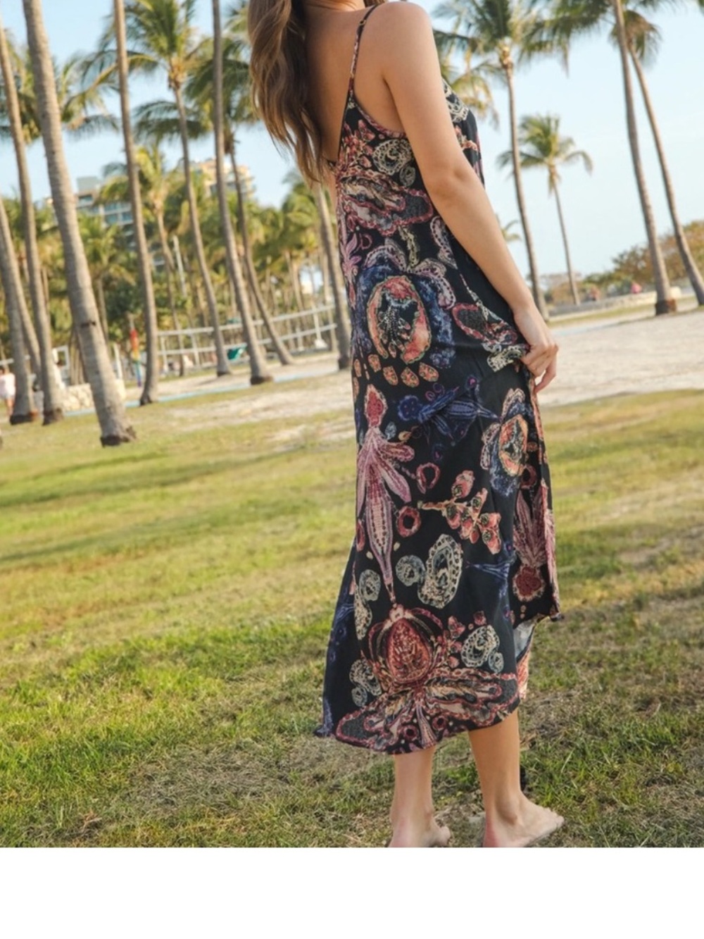 NATURAL LIFE Black Gracie Maxi Slip Dress V-neck Whimsigoth Dark Botanical L - Picture 2 of 11